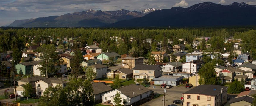 Aerial photo of Mt. View neighborhood with mountains in background