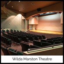 Empty seats and stage in Wilda Marston Theatre