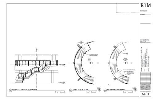 A schematic drawing from RIM Architects showing a closer view of the proposed staircase from the rotunda to the ground floor.